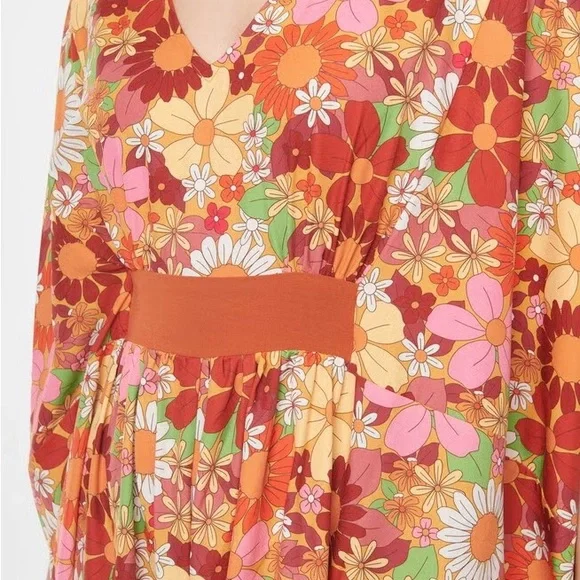 Unique Vintage Orange Flower Bunch Caftan Jumpsuit Size XL/1X - Picture 3 of 11